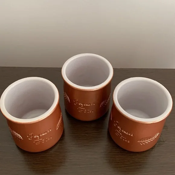 3 Bronze Gold La Fermiere Glazed Terra Cotta Mini pots - Picture 5 of 6